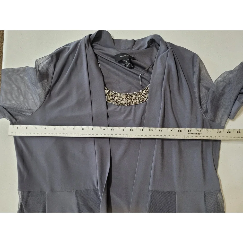 R&M Richards‎ Shrug Top Womens Size 18 Gray Sparkle Sequin Layered Shirt Stretch